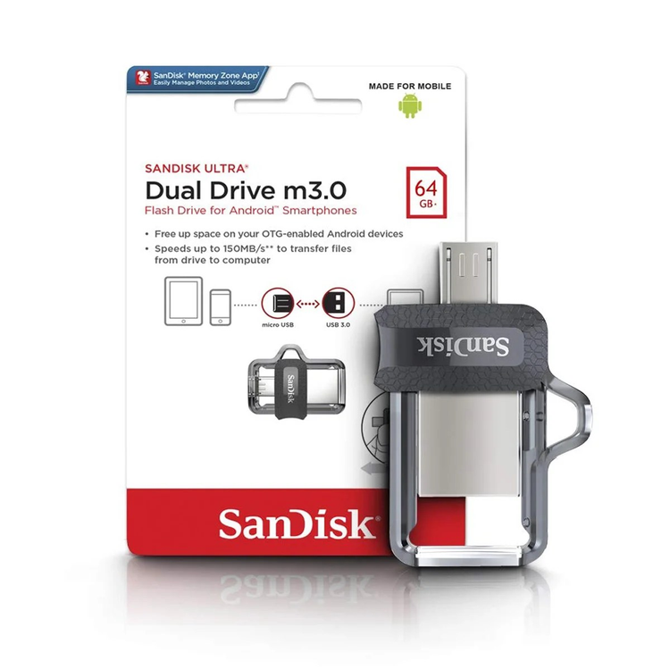 فلش مموری سن دیسک مدل Ultra Dual Drive M3.0 ظرفیت 64 گیگابایت