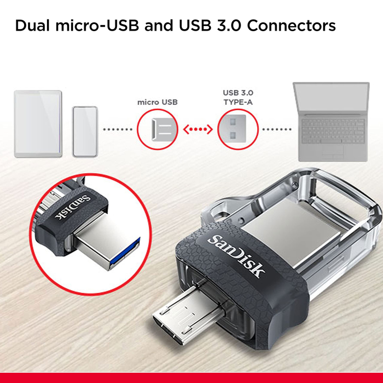 فلش مموری سن دیسک مدل Ultra Dual Drive M3.0 ظرفیت 64 گیگابایت